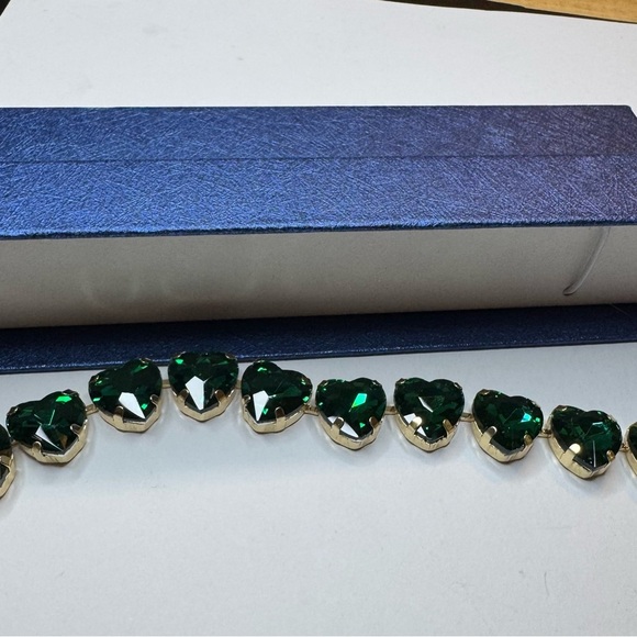 Green Glass Heart Tennis Bracelet in Rosetone (7.50-9.501n) - Picture 1 of 4
